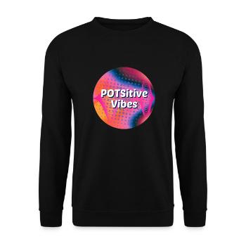 POTSitive Vibes bunter Hintergrund Wellen - Unisex Pullover - Schwarz - Vorne - Alina (178cm) & Michal (187cm)