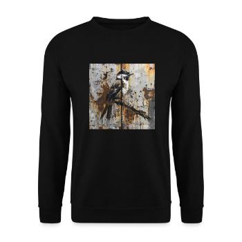 Graffiti Songbird Branch Rust Metal Container Door - Unisex Sweatshirt - black - Front - Alina (178cm) & Michal (187cm)
