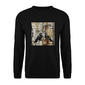 Graffiti Turteltauben Rost Metall urban Streetart - Unisex Pullover - Schwarz - Vorne - Alina (178cm) & Michal (187cm)