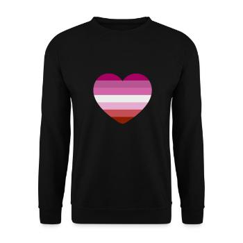 Herz in den Farben der Lesbenflagge - Unisex Pullover - Schwarz - Vorne - Alina (178cm) & Michal (187cm)