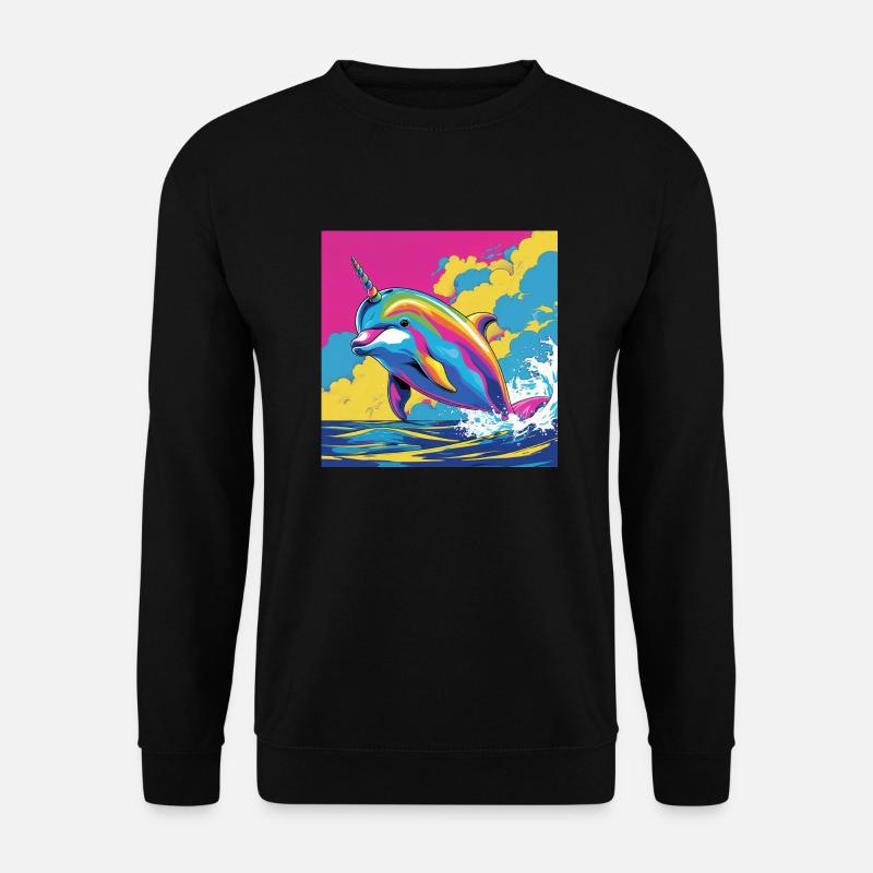 Pop Art Regenbogen Einhorn Delfin - Unisex Pullover - Schwarz