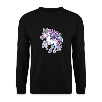 Einhorn mit Blume - Unisex Pullover - Schwarz - Vorne - Alina (178cm) & Michal (187cm)