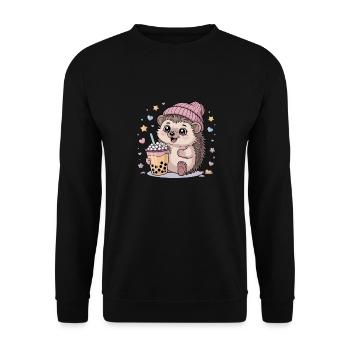 Kawaii Igel: Süßer Bubble Tea Fan - Unisex Pullover - Schwarz - Vorne - Alina (178cm) & Michal (187cm)