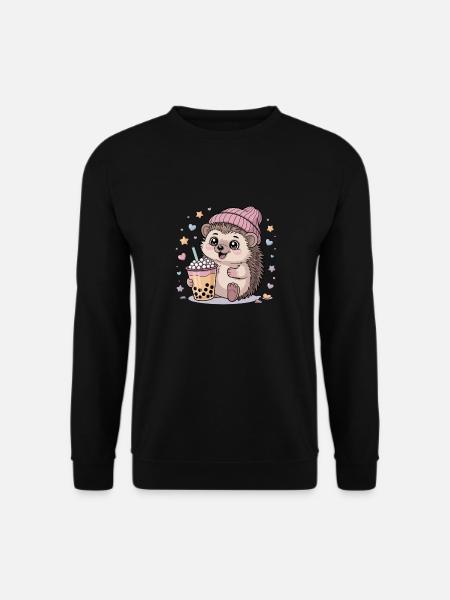 Kawaii Igel: Süßer Bubble Tea Fan - Unisex Pullover - Schwarz