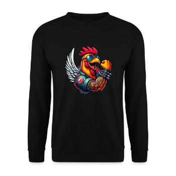 Zäher Hahn mit Tattoos und Sonnenbrille - Unisex Pullover - Schwarz - Vorne - Alina (178cm) & Michal (187cm)