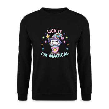 Leck es, ich bin magisch – Kawaii Milkshake Mage - Unisex Pullover - Schwarz - Vorne - Alina (178cm) & Michal (187cm)
