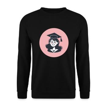 Graduation Girl – Stolze Absolventin in Pink - Unisex Pullover - Schwarz - Vorne - Alina (178cm) & Michal (187cm)