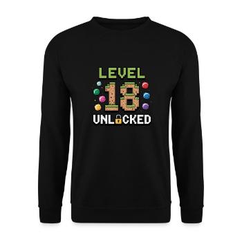 Level 18 Unlocked – Gaming Geburtstag - Unisex Pullover - Schwarz - Vorne - Alina (178cm) & Michal (187cm)