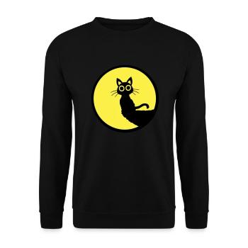 Cat Cute Moon Round Cliff Mountain Night Big Eyes - Unisex Sweatshirt - black - Front - Alina (178cm) & Michal (187cm)