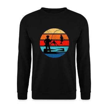 Retro Angeln Sonnenuntergang Vintage Grunge Stil - Unisex Pullover - Schwarz - Vorne - Alina (178cm) & Michal (187cm)