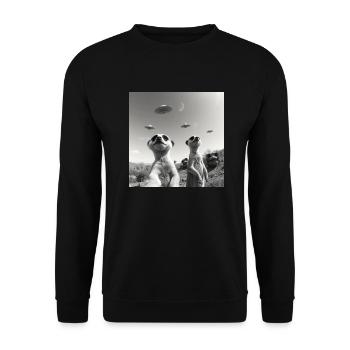 Meerkat posing for a selfie with UFOs funny - Unisex Sweatshirt - black - Front - Alina (178cm) & Michal (187cm)