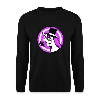 Einhorn Sir Gentleman Mr. reich Monokel Zylinder - Unisex Pullover - Schwarz - Vorne - Alina (178cm) & Michal (187cm)