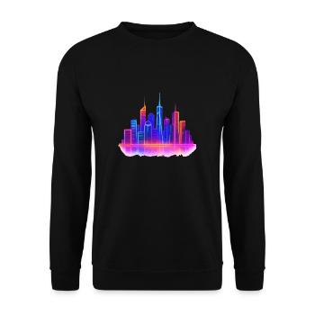 skyline stadt neon - Unisex Pullover - Schwarz - Vorne - Alina (178cm) & Michal (187cm)