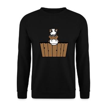 Pferd hinter Zaun versteckt Holz Mauer Stalltür - Unisex Pullover - Schwarz - Vorne - Alina (178cm) & Michal (187cm)