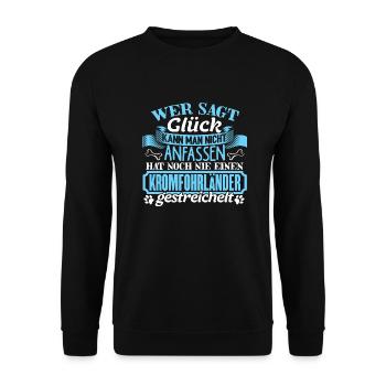KROMFOHRLÄNDER - Glück zum anfassen - Unisex Pullover - Schwarz - Vorne - Alina (178cm) & Michal (187cm)