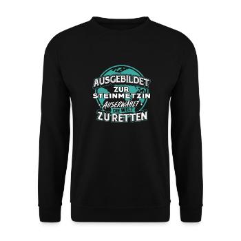 Steinmetzin Steinhauerin Grabstein Geschenk - Unisex Pullover - Schwarz - Vorne - Alina (178cm) & Michal (187cm)