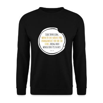 Depression Pizza schwarz-gelb - Unisex Pullover - Schwarz - Vorne - Alina (178cm) & Michal (187cm)