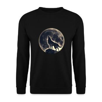 Wolf, Vollmond, Wölfe, Mond, Indianer, Wild, Hund - Unisex Pullover - Schwarz - Vorne - Alina (178cm) & Michal (187cm)