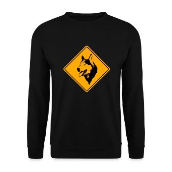 Husky Road Sign - Unisex Pullover - Schwarz - Vorne - Alina (178cm) & Michal (187cm)