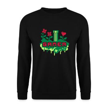 Jardin Gamer (tuyaux et fleurs) - Sweat-shirt Unisexe - noir - Devant - Alina (178cm) & Michal (187cm)