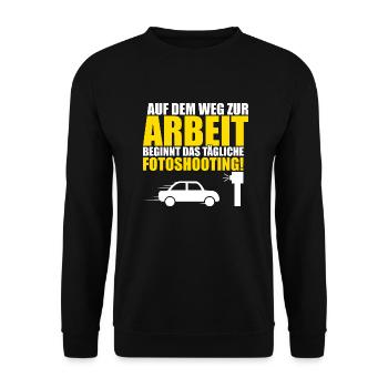 Lustiger Blitzer Spruch - Unisex Pullover - Schwarz - Vorne - Alina (178cm) & Michal (187cm)