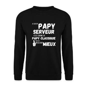 Un papy serveur comme un papy classique cadeau - Sweat-shirt Unisexe - noir - Devant - Alina (178cm) & Michal (187cm)