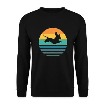 Dackel Dachshund Silhouette Retro Geschenk Hunde - Unisex Pullover - Schwarz - Vorne - Alina (178cm) & Michal (187cm)