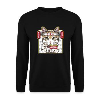 Katze essen japanische Nudeln ramen - Unisex Pullover - Schwarz - Vorne - Alina (178cm) & Michal (187cm)