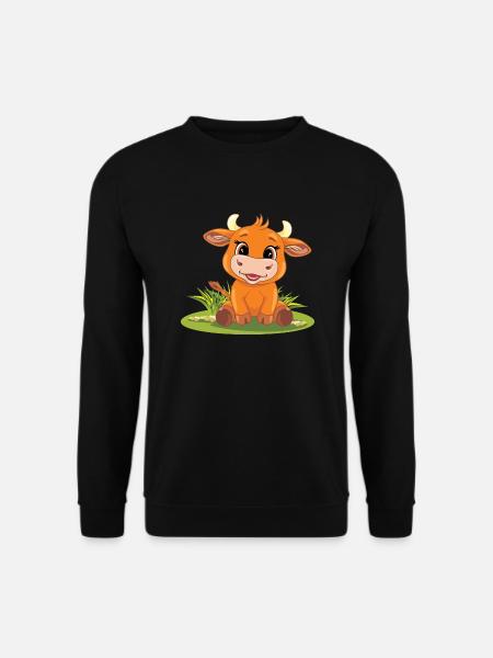 Lustige lächelnde Baby Stier auf dem Rasen - Unisex Pullover - Schwarz