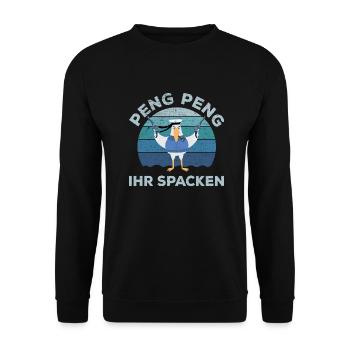 Moin Peng Peng Ihr Spacken Möwe Norddeutschland - Unisex Pullover - Schwarz - Vorne - Alina (178cm) & Michal (187cm)