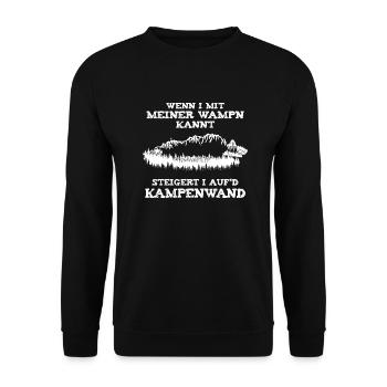 Wenn I mit meiner Wampn kannt / Kampenwand, Berg - Unisex Pullover - Schwarz - Vorne - Alina (178cm) & Michal (187cm)