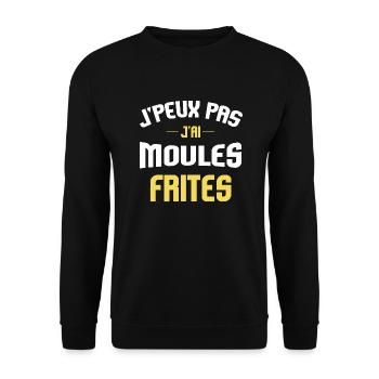 J'peux pas j'ai moules frites chti cadeau humour - Sweat-shirt Unisexe - noir - Devant - Alina (178cm) & Michal (187cm)