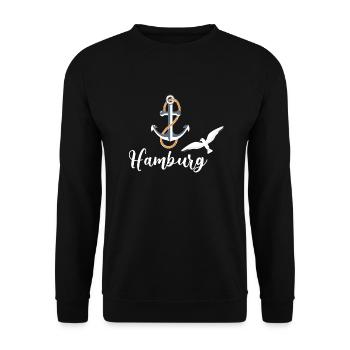 hamburg,logo, anker,möwe,icon,schriftzug - Unisex Pullover - Schwarz - Vorne - Alina (178cm) & Michal (187cm)