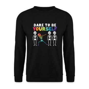 Funny Dabbing Skeleton Proud LGBT Pride Dare To Be - Unisex Pullover - Schwarz - Vorne - Alina (178cm) & Michal (187cm)
