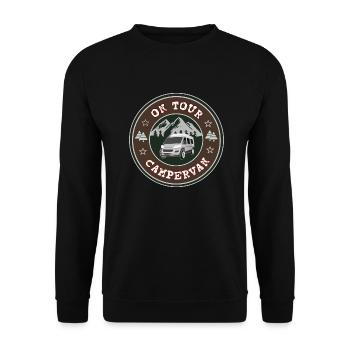 Campervan on Tour Van Campingbus Vanlifer - Unisex Pullover - Schwarz - Vorne - Alina (178cm) & Michal (187cm)