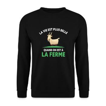 Le Vie Est Belle Quand On Est à La Ferme Chèvres - Sweat-shirt Unisexe - noir - Devant - Alina (178cm) & Michal (187cm)