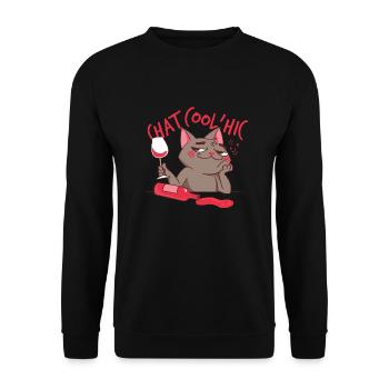 Le Chat Cool Alcoolique | Humour | Idée Cadeau - Sweat-shirt Unisexe - noir - Devant - Alina (178cm) & Michal (187cm)