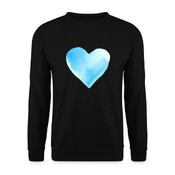 Blaues Herz Wasserfarben Geschenkidee - Unisex Pullover - Schwarz - Vorne - Alina (178cm) & Michal (187cm)