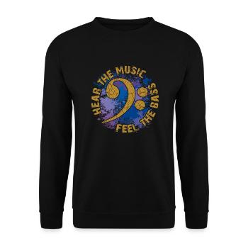 Feel the bass. Bass clef - Unisex Sweatshirt - black - Front - Alina (178cm) & Michal (187cm)