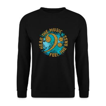 Feel the bass. Bass clef - Unisex Sweatshirt - black - Front - Alina (178cm) & Michal (187cm)