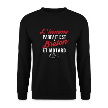l homme parfait est breton et motard - Sweat-shirt Unisexe - noir - Devant - Alina (178cm) & Michal (187cm)