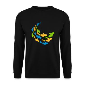 Bunter Schwarm Koi Fische - Unisex Pullover - Schwarz - Vorne - Alina (178cm) & Michal (187cm)
