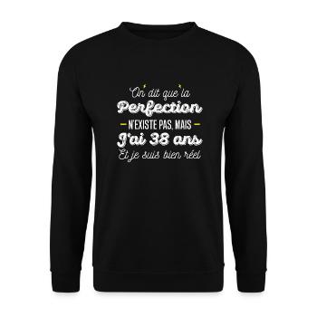 38 ans de perfection / cadeau anniversaire 38 ans - Sweat-shirt Unisexe - noir - Devant - Alina (178cm) & Michal (187cm)