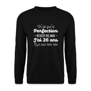26 ans de perfection / cadeau anniversaire 26 ans - Sweat-shirt Unisexe - noir - Devant - Alina (178cm) & Michal (187cm)