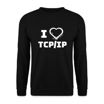 I love TCP/IP - Tribut an TCP IP & DARPA - Unisex Pullover - Schwarz - Vorne - Alina (178cm) & Michal (187cm)