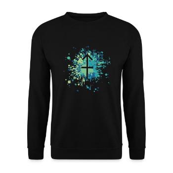 Zodiac Sagittarius Symbol Color Splash - Unisex Pullover - Schwarz - Vorne - Alina (178cm) & Michal (187cm)