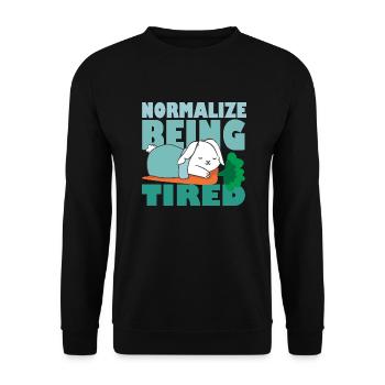 Normalize Being Tired - Süßer Schlafender Hase - Unisex Pullover - Schwarz - Vorne - Alina (178cm) & Michal (187cm)
