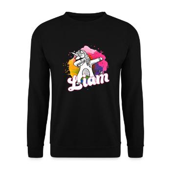 LIAM - Schöner Jungen Name mit Coolem Einhorn - Unisex Pullover - Schwarz - Vorne - Alina (178cm) & Michal (187cm)