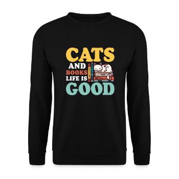 Cats And Books Life Is Good Reading Book Lover - Unisex Sweatshirt - black - Front - Alina (178cm) & Michal (187cm)
