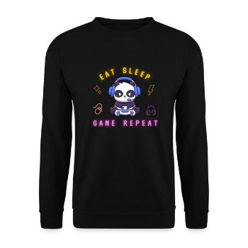 Eat, sleep, game repeat - Unisex Pullover - Schwarz - Vorne - Alina (178cm) & Michal (187cm)